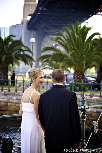Bridal couple and Sydney Harbour Bridge - wedding photography